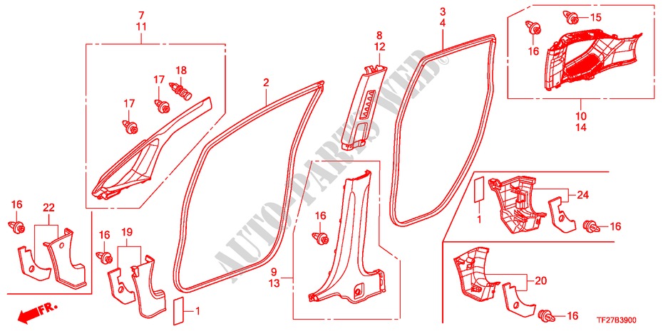 GUARNICION DE PILAR para Honda JAZZ HYBRID IMA-H 5 Puertas automática completa 2012