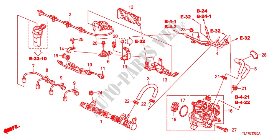 CARRIL DE COMBUSTIBLE/BOMBA DE PRESION ALTA(DIESEL) para Honda ACCORD 2.2 S 4 Puertas 6 velocidades manual 2009