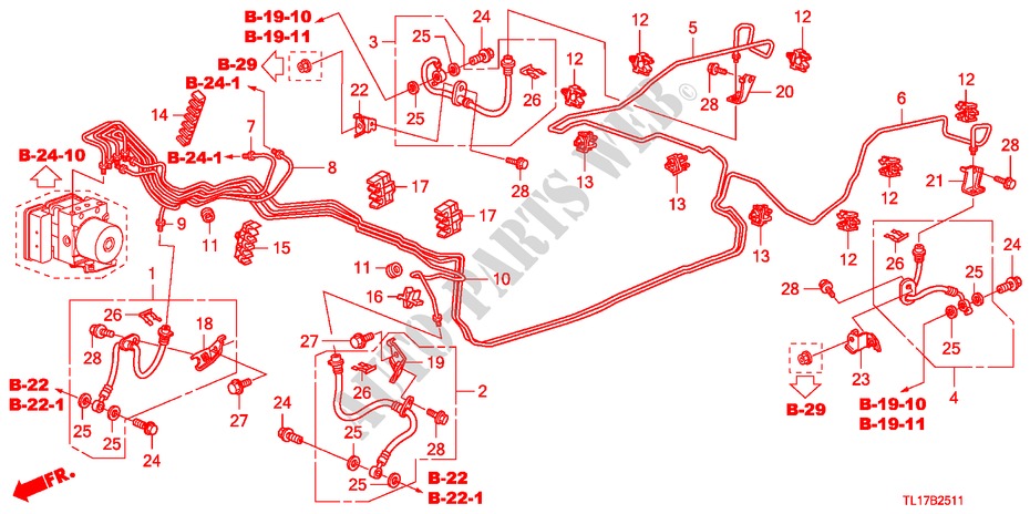 LINEAS DE FRENO(VSA) (RH) para Honda ACCORD 2.4 TYPE S 4 Puertas 6 velocidades manual 2009