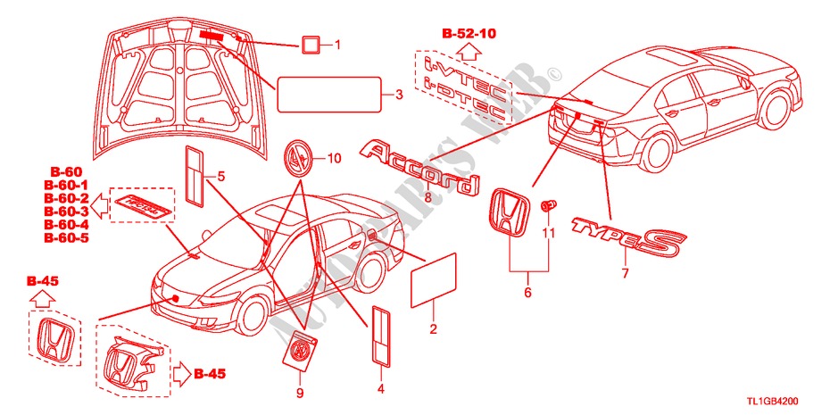 EMBLEMAS/ETIQUETAS DE PRECAUCION para Honda ACCORD 2.0 EXECUTIVE 4 Puertas 5 velocidades automática 2012