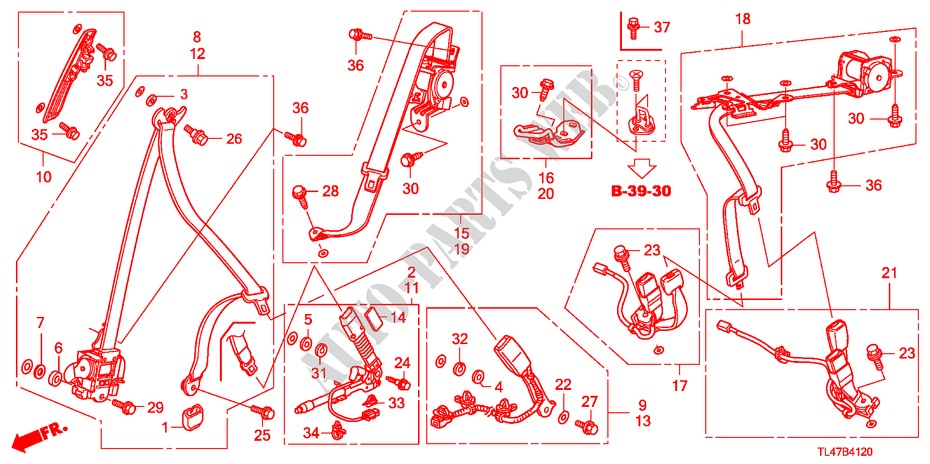 CINTURONES DE SEGURIDAD para Honda ACCORD TOURER 2.4 EXECUTIVE 5 Puertas 5 velocidades automática 2009