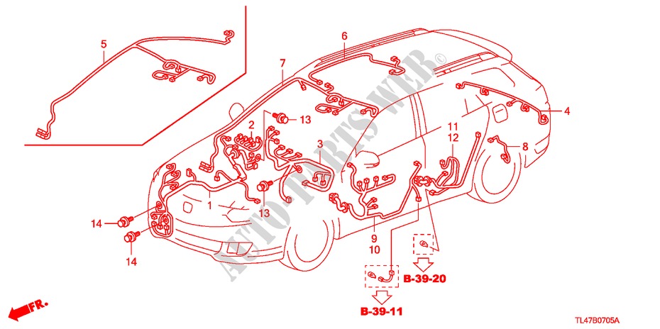 CONJUNTO DE ALAMBRES(3) (RH) para Honda ACCORD TOURER 2.2 ES-GT 5 Puertas 6 velocidades manual 2009