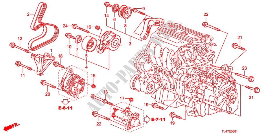 MENSULA DE MOTOR (2.4L) para Honda ACCORD TOURER 2.4 TYPE S 5 Puertas 6 velocidades manual 2009