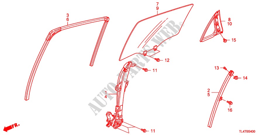 VIDRIO DE PUERTA TRASERA/REGULATOR para Honda ACCORD TOURER 2.2 ES-GT 5 Puertas 6 velocidades manual 2009