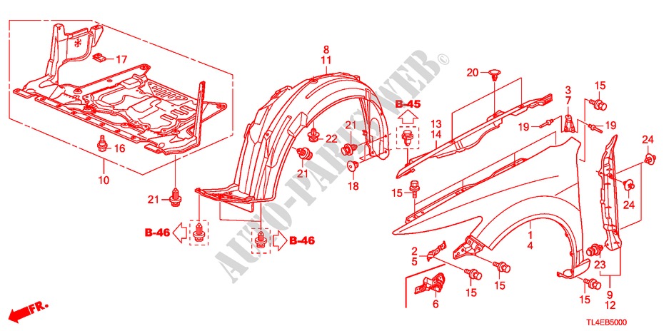 GUARDABARROS DELANTERO para Honda ACCORD TOURER 2.4 EXECUTIVE 5 Puertas 6 velocidades manual 2010