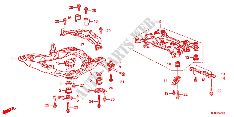 BASTIDOR SECUNDARIO DELANTERO/RAYO TRASERO para Honda ACCORD TOURER 2.0 COMFOT 5 Puertas 6 velocidades manual 2012