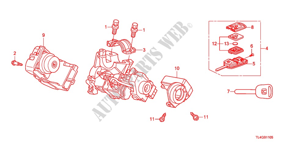 COMPONENTES CILINDRO LLAVE para Honda ACCORD TOURER 2.0 COMFOT 5 Puertas 6 velocidades manual 2012
