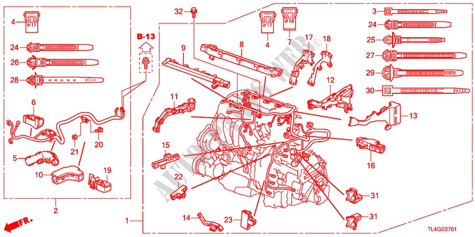 CONJ. DE CABLES DE MOTOR(2.4L) para Honda ACCORD TOURER 2.4 TYPE S 5 Puertas 6 velocidades manual 2012