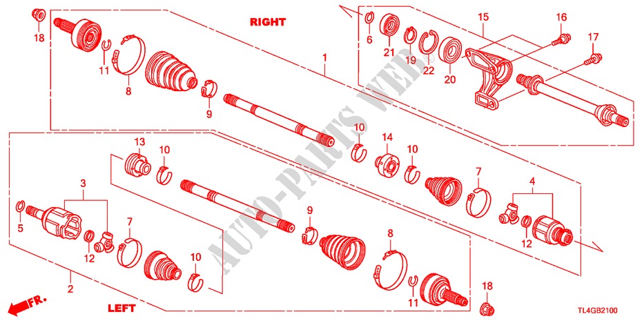 EJE DE IMPULSION DEL./EJE MEDIO(2.0L) para Honda ACCORD TOURER 2.0 COMFOT 5 Puertas 6 velocidades manual 2012