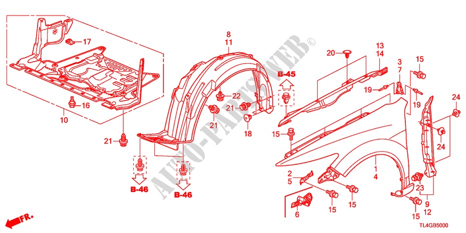GUARDABARROS DELANTERO para Honda ACCORD TOURER 2.0 COMFOT 5 Puertas 6 velocidades manual 2012