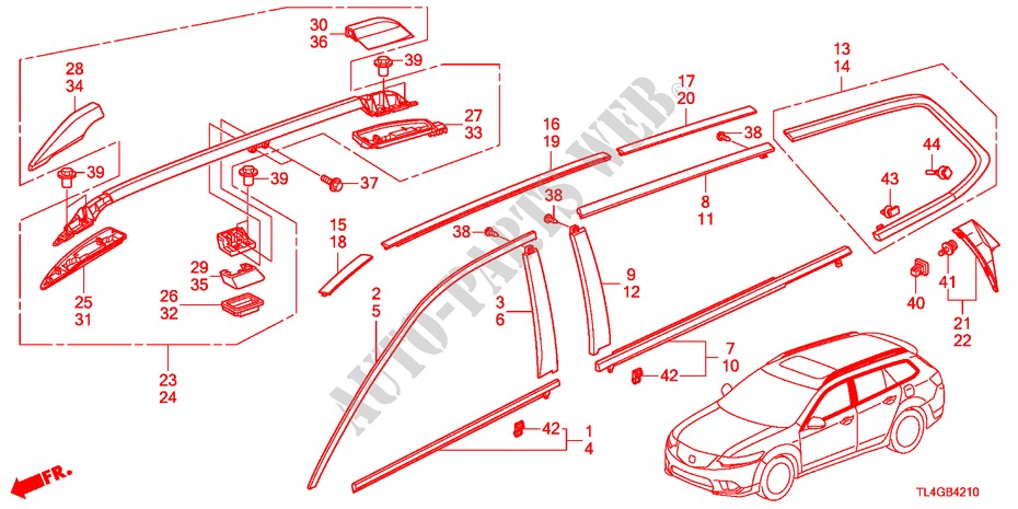 MOLDURA/CARRIL DE TECHO para Honda ACCORD TOURER 2.0 COMFOT 5 Puertas 6 velocidades manual 2012