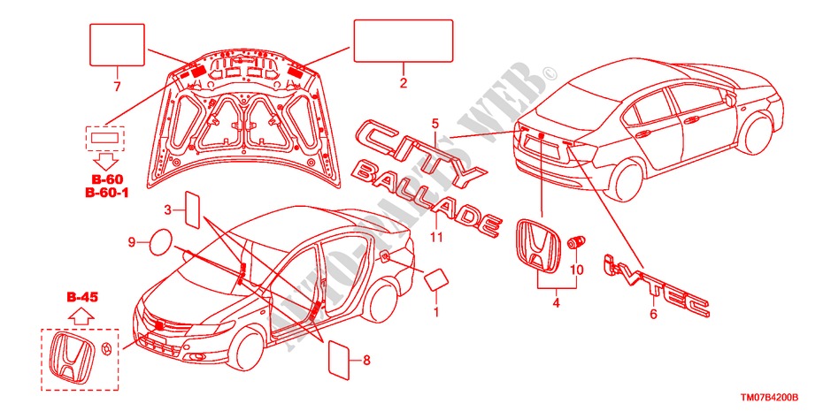EMBLEMAS/ETIQUETAS DE PRECAUCION para Honda CITY 1.4LS 4 Puertas 5 velocidades manual 2009
