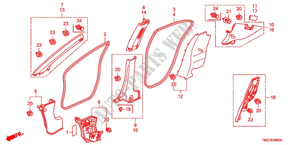GUARNICION DE PILAR para Honda CITY EX 4 Puertas 5 velocidades manual 2011