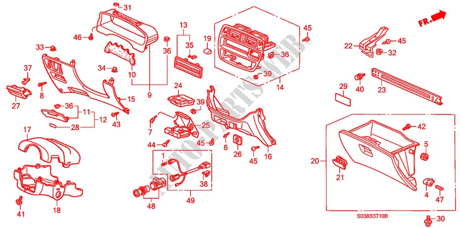 GUARNICION DE INSTRUMENTO(LH) para Honda CIVIC EXI 3 Puertas 5 velocidades manual 1997