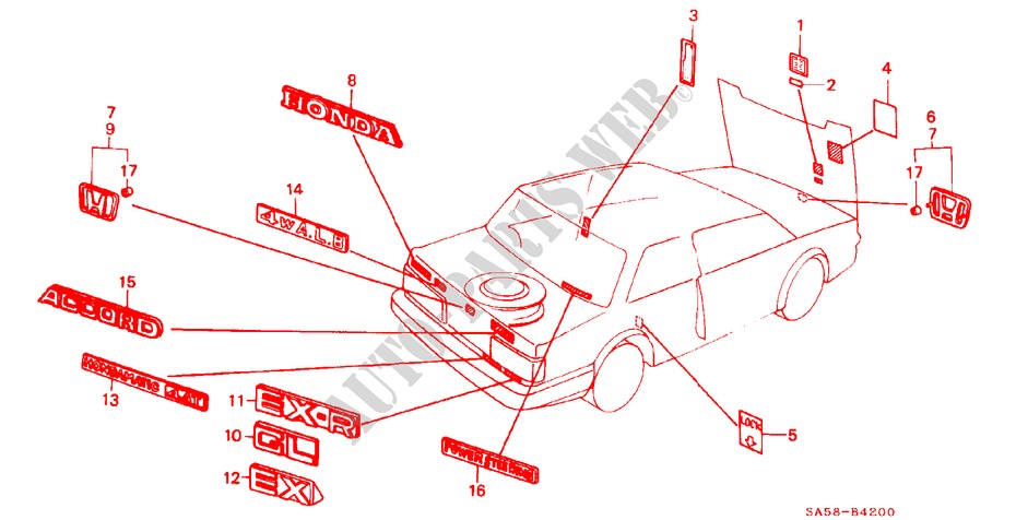 EMBLEMAS para Honda ACCORD EX 4 Puertas 5 velocidades manual 1984