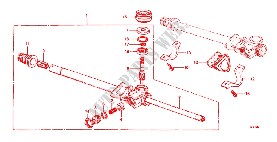 CAJA ENGRANAJE DIRECCION (T,U,E,Q) para Honda CIVIC STD 5 Puertas 4 velocidades manual 1983