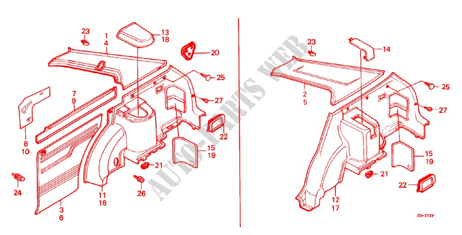 RECUBRIMIENTO TRASERO(3D,5D) para Honda CIVIC STD 3 Puertas 4 velocidades manual 1983