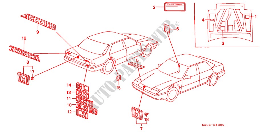 EMBLEMAS para Honda ACCORD EX 4 Puertas 5 velocidades manual 1988