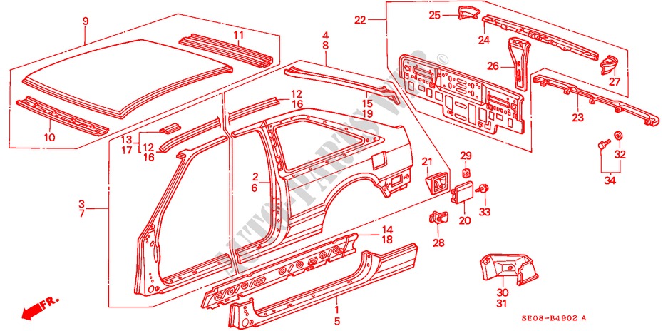 ESTRUCTURA DE CUERPO(3) (3D) para Honda ACCORD 2.0SI 3 Puertas 5 velocidades manual 1989