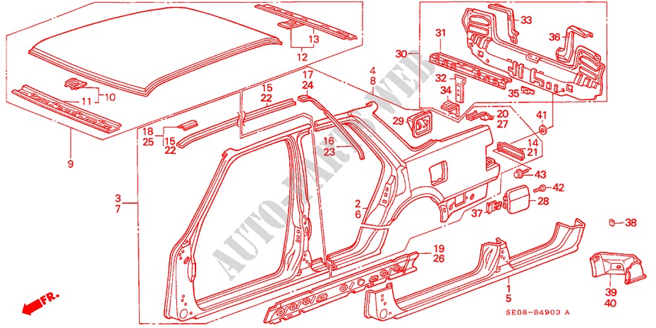 ESTRUCTURA DE CUERPO(4) (4D) para Honda ACCORD 2.0SI 4 Puertas 5 velocidades manual 1989