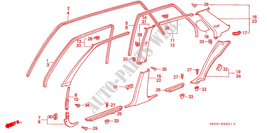 GUARNICION DE APERTURA(4D) para Honda ACCORD 2.0SI 4 Puertas 5 velocidades manual 1989