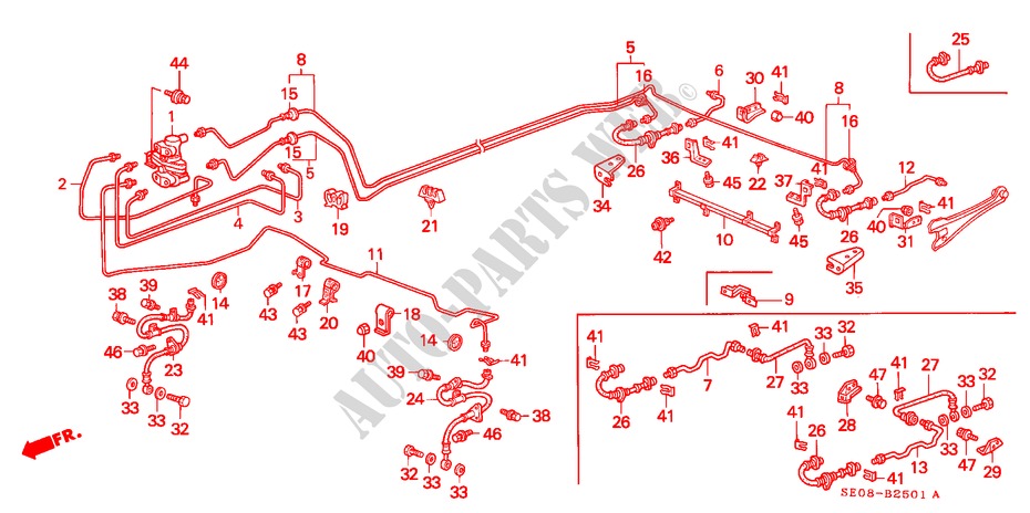 LINEAS DE FRENO(RH) para Honda ACCORD EX 4 Puertas 5 velocidades manual 1987