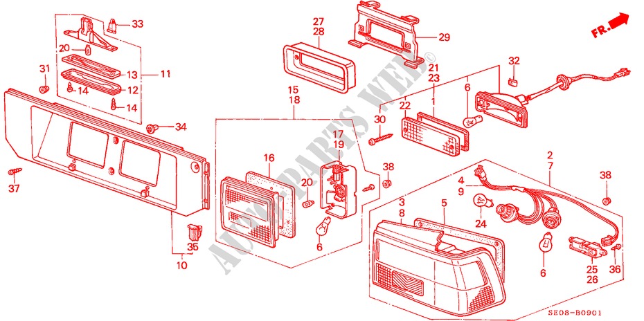 LUZ TRASERA(4D) para Honda ACCORD 2.0SI 4 Puertas 5 velocidades manual 1989
