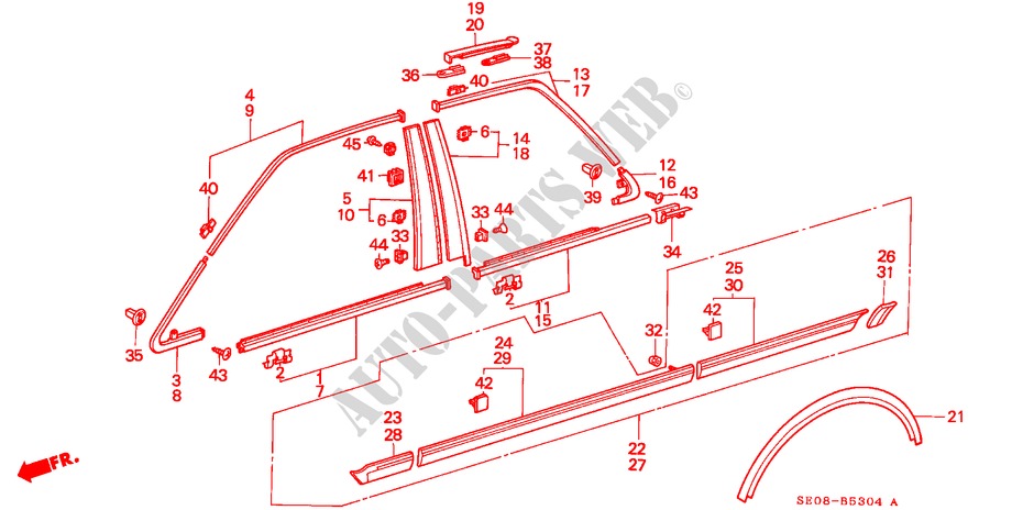 PROTECTORES LATERALES(4D) para Honda ACCORD 2.0SI 4 Puertas 5 velocidades manual 1989
