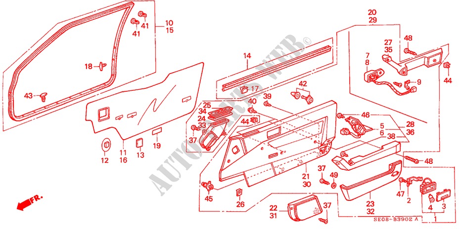 RECUBRIMIENTO DE PUERTA(3D) para Honda ACCORD 2.0SI 3 Puertas 5 velocidades manual 1989