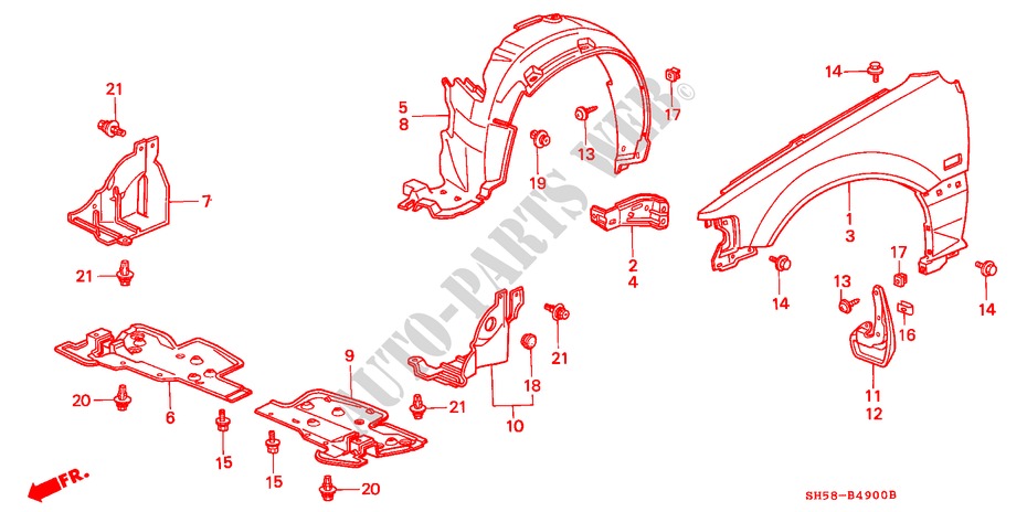 GUARDABARROS DELANTERO para Honda CIVIC WAGON RTX 5 Puertas 5 velocidades manual 1988