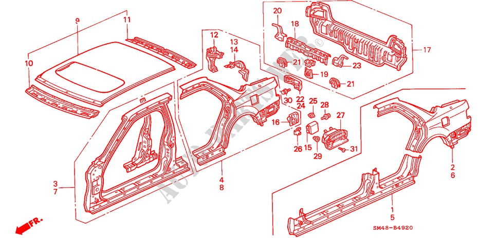 ESTRUCTURA DE CUERPO(3) para Honda ACCORD LXI 4 Puertas 5 velocidades manual 1993