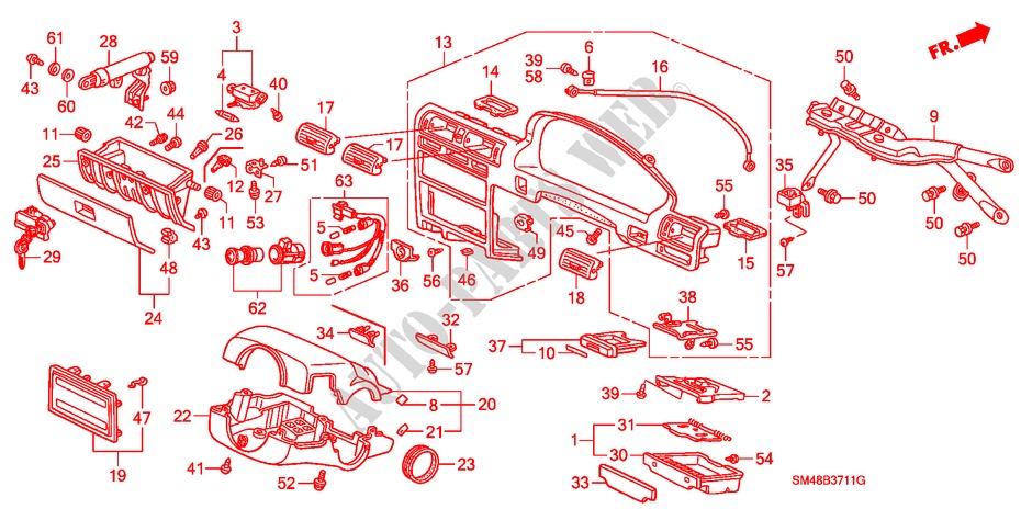 GUARNICION DE INSTRUMENTO(2) para Honda ACCORD LXI 4 Puertas 5 velocidades manual 1993