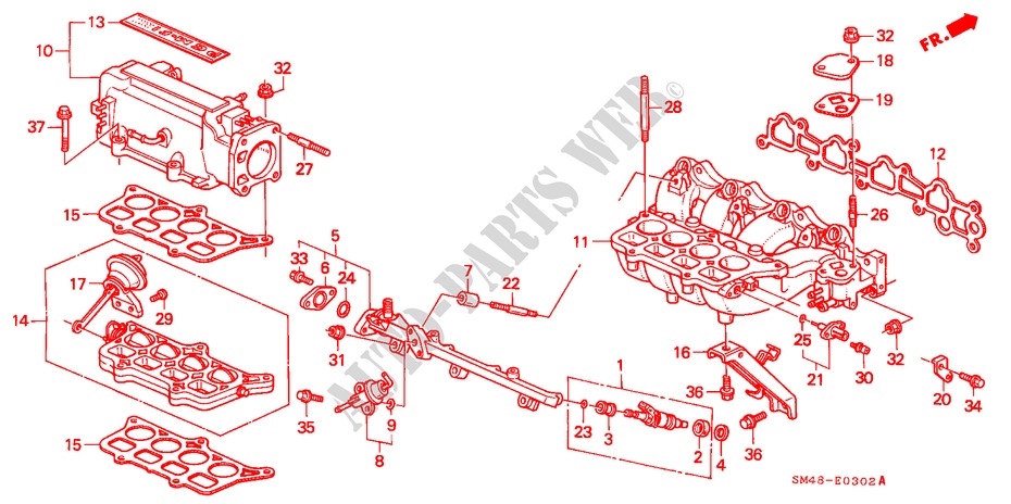 MULTIPLE DE ADMISION(PGM FI) (2) para Honda ACCORD LXI 4 Puertas 5 velocidades manual 1993