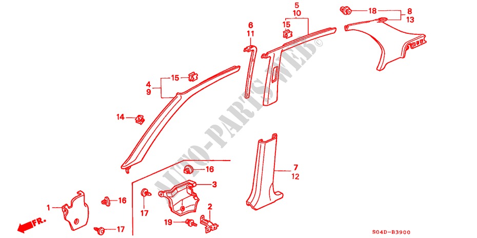 GUARNICION DE PILAR(LH) para Honda CIVIC 1.6IES 4 Puertas 5 velocidades manual 1999
