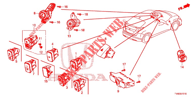 INTERRUPTOR (LH) para Honda CIVIC 1.4 EXECUTIVE TUNER LESS 5 Puertas 6 velocidades manual 2014