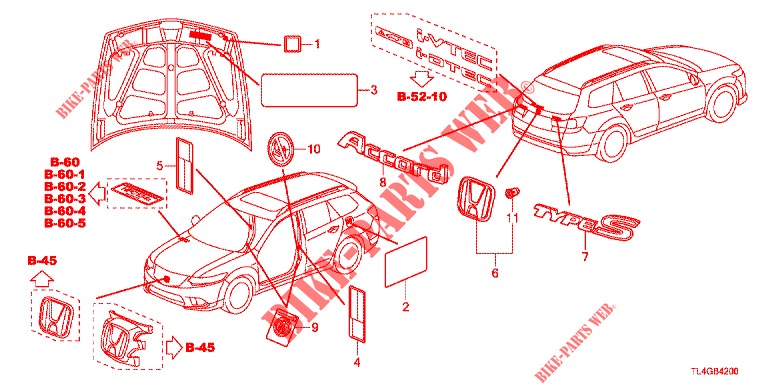 EMBLEMAS/ETIQUETAS DE PRECAUCION  para Honda ACCORD TOURER 2.0 ELEGANCE PACK 5 Puertas 6 velocidades manual 2013