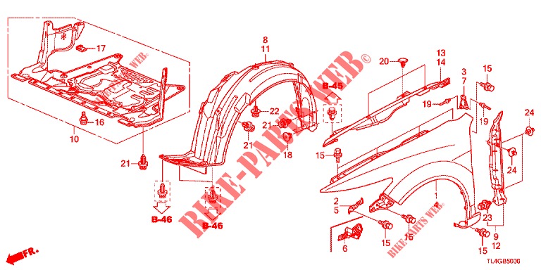 GUARDABARROS DELANTERO  para Honda ACCORD TOURER 2.0 ELEGANCE PACK 5 Puertas 6 velocidades manual 2013