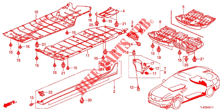 GUARNICION DE LARGUERO LATERAL/CUBIERTA INFERIOR  para Honda ACCORD TOURER 2.0 ELEGANCE PACK 5 Puertas 6 velocidades manual 2013