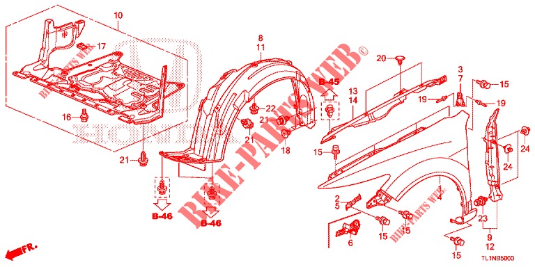 GUARDABARROS DELANTERO  para Honda ACCORD DIESEL 2.2 LUXURY 4 Puertas 5 velocidades automática 2014