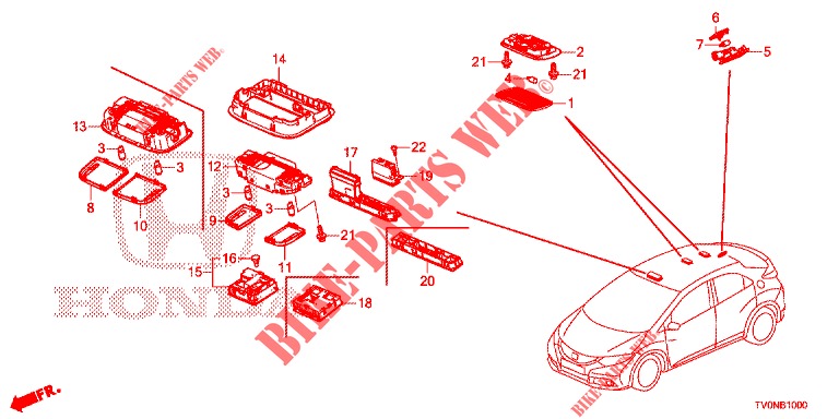 LUZ INTERIOR  para Honda CIVIC DIESEL 1.6 LIFSTYLE 5 Puertas 6 velocidades manual 2016