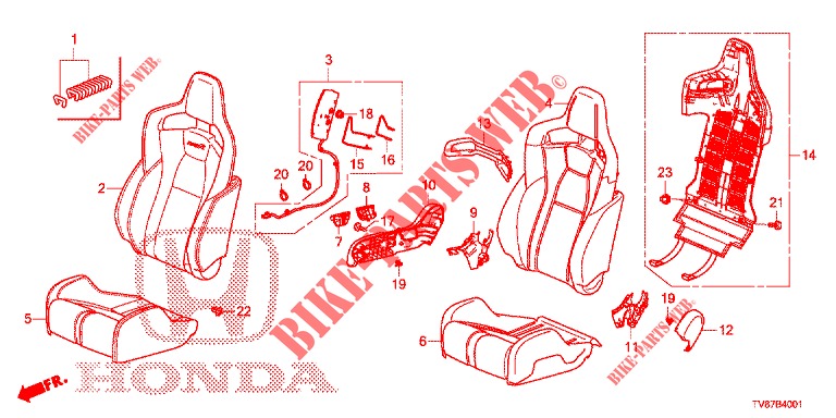 ASIENTO DELANTERO/CINTURONES DE SEGURIDAD (D.) (LH) para Honda CIVIC TYPE R 5 Puertas 6 velocidades manual 2016