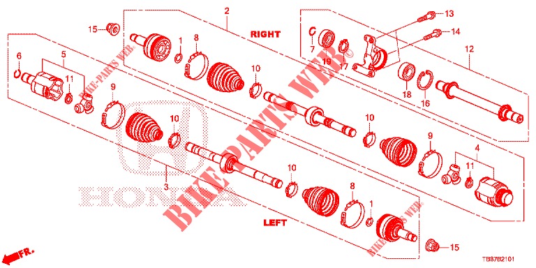 EJE DE IMPULSION DEL./EJE MEDIO (DIESEL) (1.6L) para Honda CIVIC TOURER DIESEL 1.6 S 5 Puertas 6 velocidades manual 2014