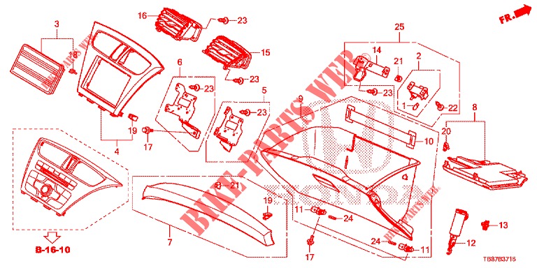 GUARNICION DE INSTRUMENTO (COTE DE PASSAGER) (LH) para Honda CIVIC TOURER DIESEL 1.6 S 5 Puertas 6 velocidades manual 2014