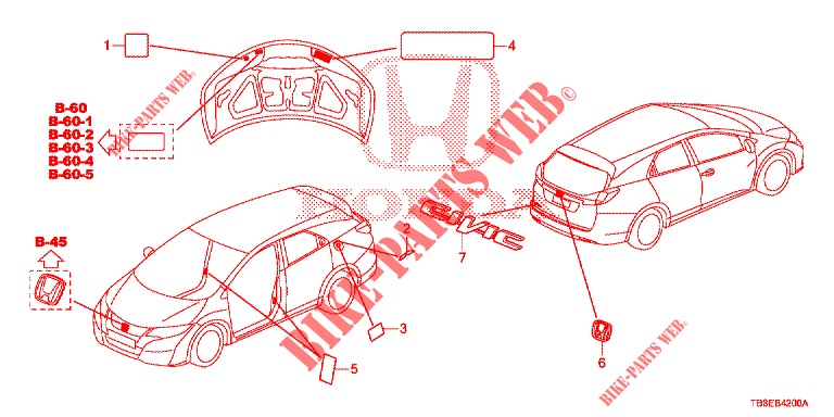EMBLEMAS/ETIQUETAS DE PRECAUCION  para Honda CIVIC TOURER 1.8 COMFORT 5 Puertas 6 velocidades manual 2015