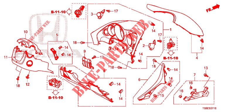 GUARNICION DE INSTRUMENTO (COTE DE CONDUCTEUR) (LH) para Honda CIVIC TOURER DIESEL 1.6 LIFSTYLE 5 Puertas 6 velocidades manual 2016