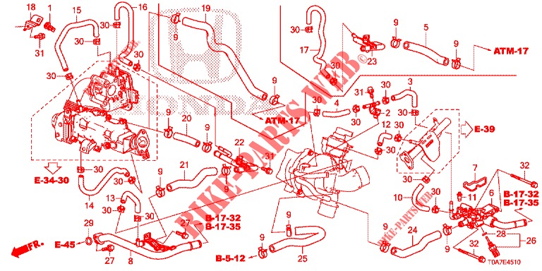MANGUERA DE AGUA/CONDUCTO DE CALEFACTOR (DIESEL) (2.2L) para Honda CR-V DIESEL 2.2 EXCLUSIVE 5 Puertas 6 velocidades manual 2013