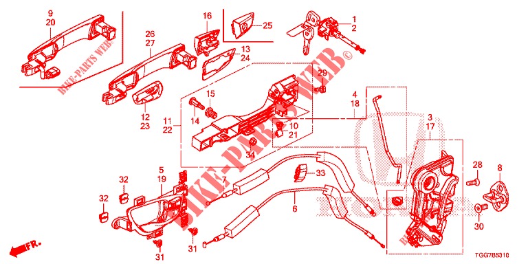 CERRADURAS DE PUERTA DEL./MANIJA EXTERIOR  para Honda CIVIC 1.5 SPORT NAVI 5 Puertas 6 velocidades manual 2018