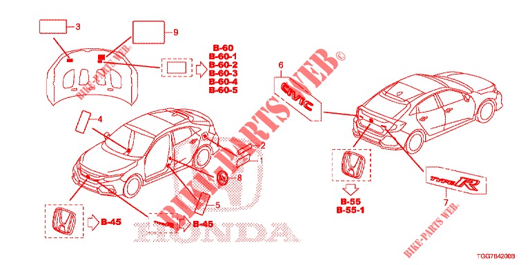 EMBLEMAS/ETIQUETAS DE PRECAUCION  para Honda CIVIC 1.5 SPORT NAVI 5 Puertas 6 velocidades manual 2018
