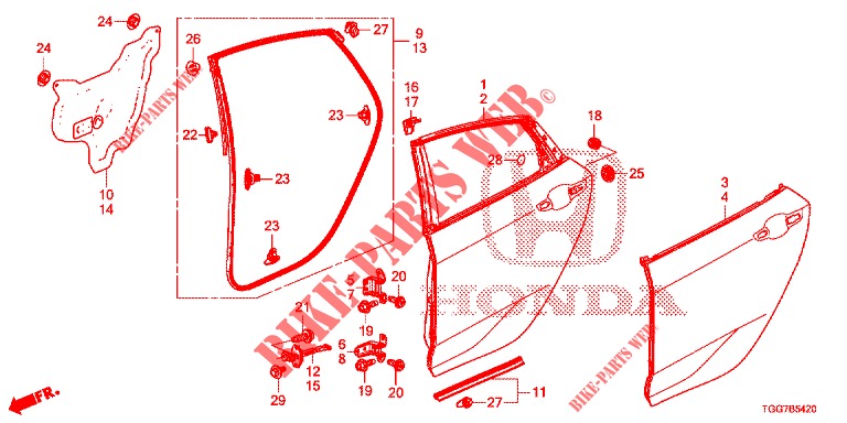 PANELES DE PUERTA TRAS.(4D)  para Honda CIVIC  TYPE R 5 Puertas 6 velocidades manual 2018