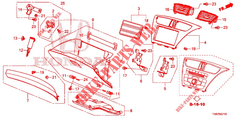 GUARNICION DE INSTRUMENTO (COTE DE PASSAGER) (RH) para Honda CIVIC TOURER 1.8 SE 5 Puertas 6 velocidades manual 2014